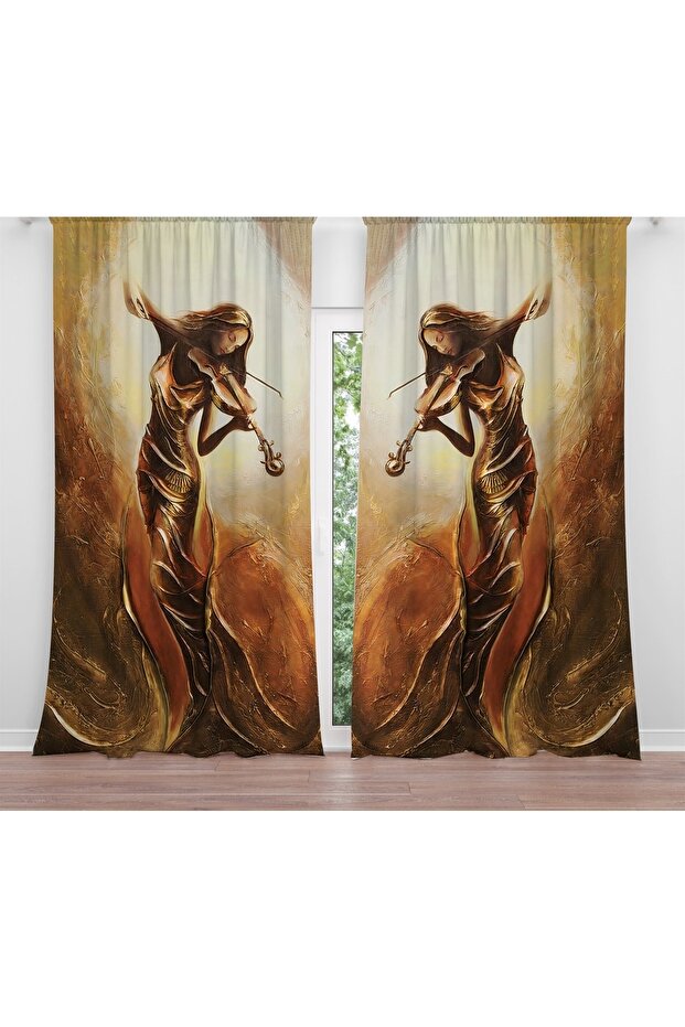 Violin Playing Lady Patterned Background Curtain (Single Wing Pricing)