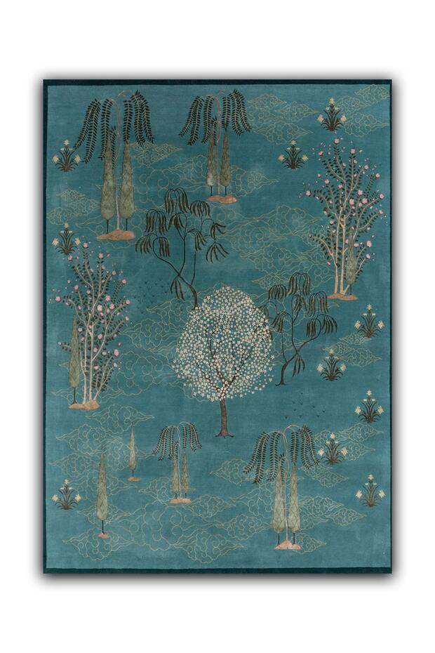 Palm Botanical Themed Green Decorative Woven Base Carpet Mira 1255