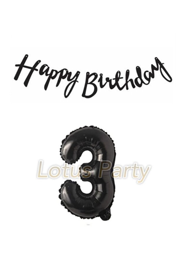 Black 3 Number Foil Balloon Black Happy Birthday Text Banner