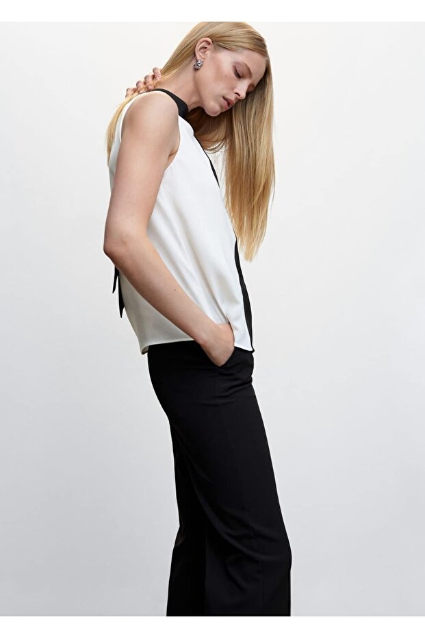 Bağ Detaylı Çift Renk Bluz - 6