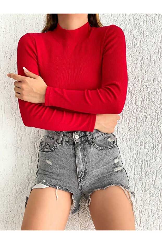 Women's Ribbed Turtleneck Crop Knitted Blouse