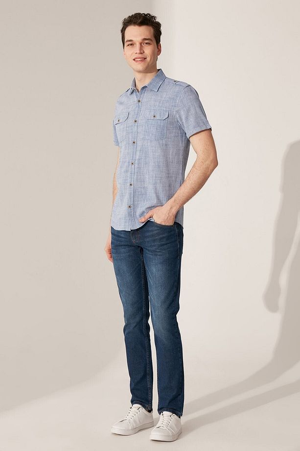 Your Fashion Style'dan Erkek Lacivert Gömlek Basic Regular Fit Kısa Kollu Poplin - 4