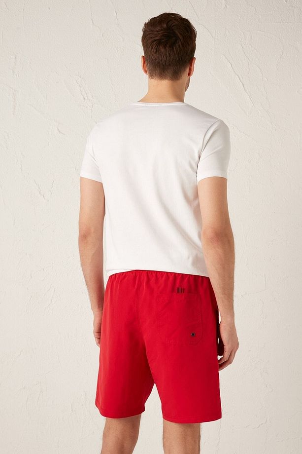 Your Fashion Style'dan Erkek Kırmızı Deniz Şortu Yüzme Şort Diz Hizası Boy Basic - 4