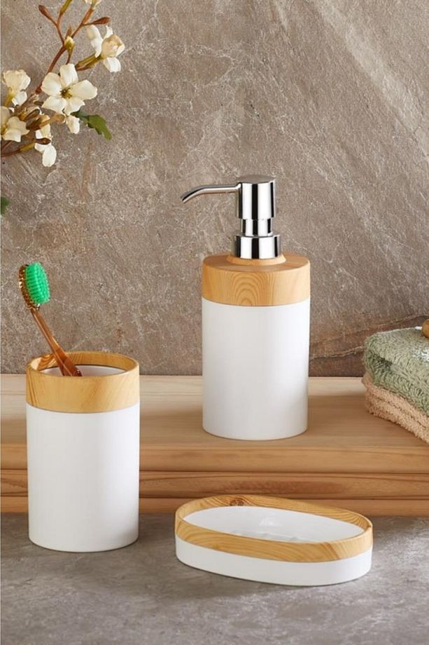 Bambu Desenli Yuvarlak 5'li Banyo Seti - 4