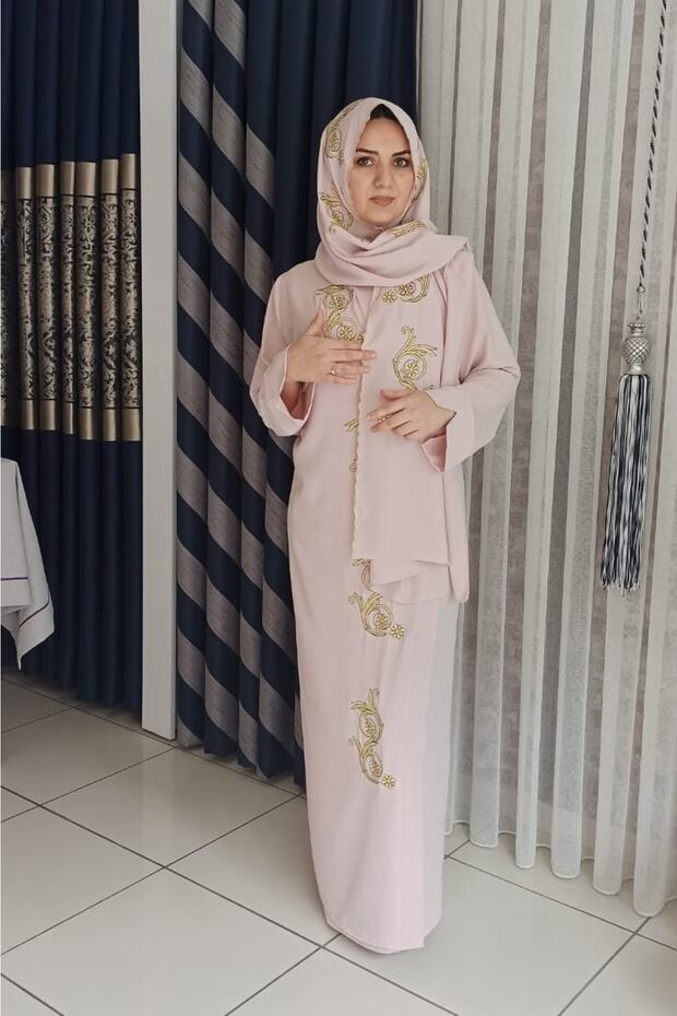 Medina Silk Embroidered Tied Prayer Dress+shawl, Silk Morning Gown, Dowry Prayer Dress & Morning Gown