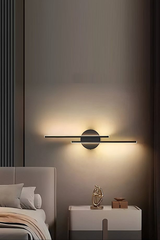 Double Çubuk Dekoratif Duvar Aplik 35cm+35cm Siyah 3000k Sarı Işık - 3