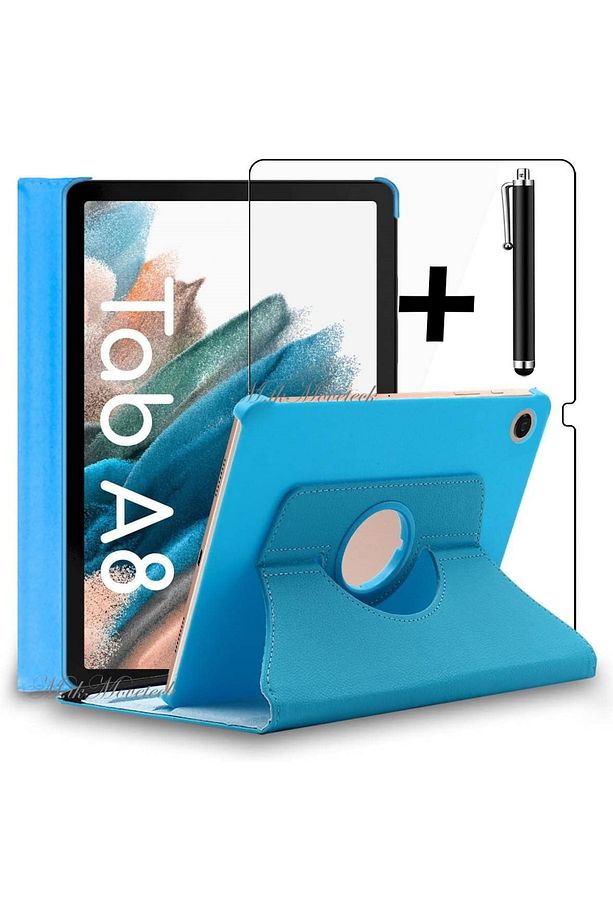 Samsung Galaxy Tab A8 10.5 Sm-x200 Kılıf Dönebilen 360 Tablet Kılıfı + Ekran Koruyucu Cam +kalem Set - 1