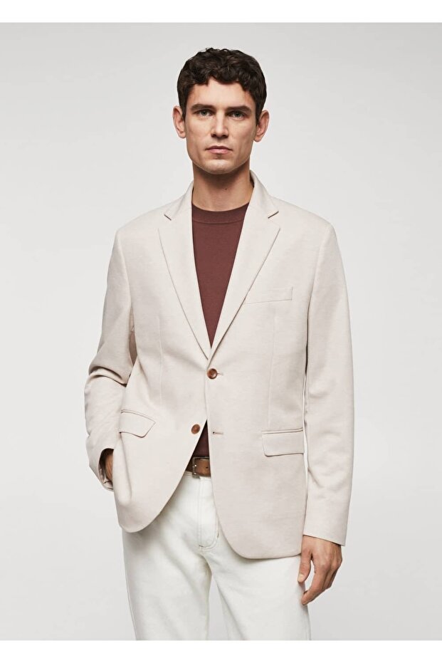 Dar Kesimli Mini Dokuma Blazer Ceket - 1