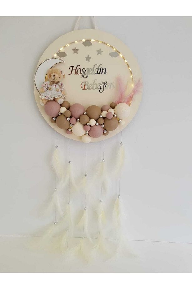 Kapı Süsü Ledli Bubble Ayıcıklı Ahşap Yuvarlak Pano - 2