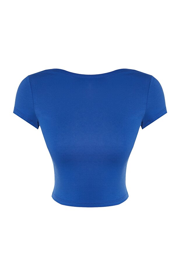 Saks Sırt Dekolteli Crop Pamuklu Esnek Örme Bluz TWOSS23BZ00912 - 6