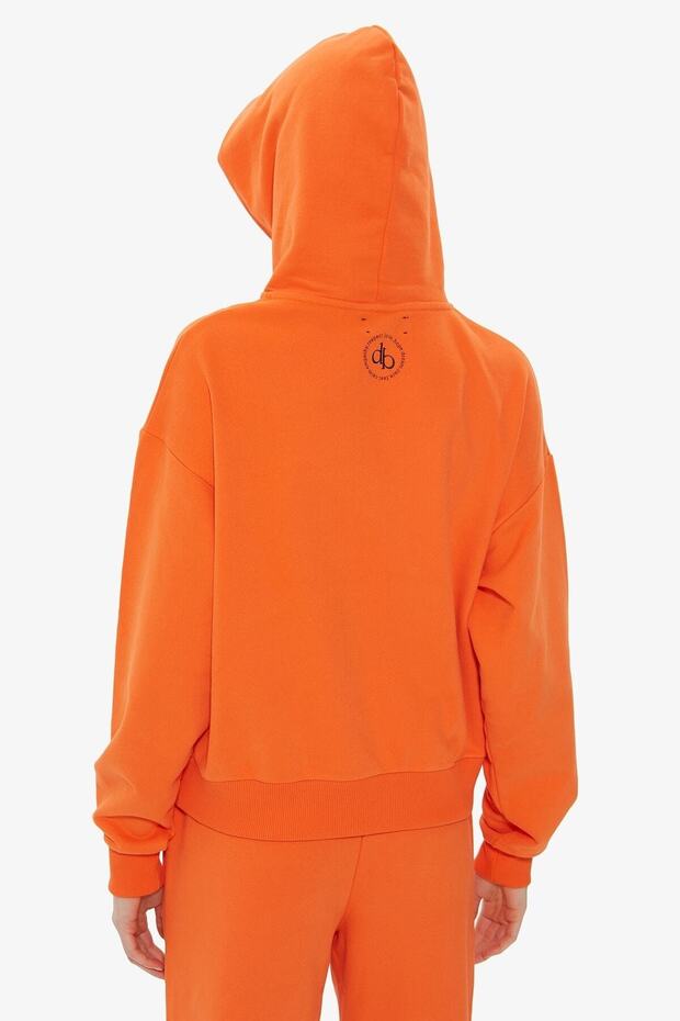 Turuncu Kapüşonlu Basic Sweatshirt - 8