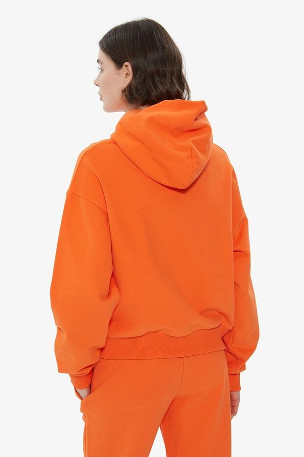 Turuncu Kapüşonlu Basic Sweatshirt - 9