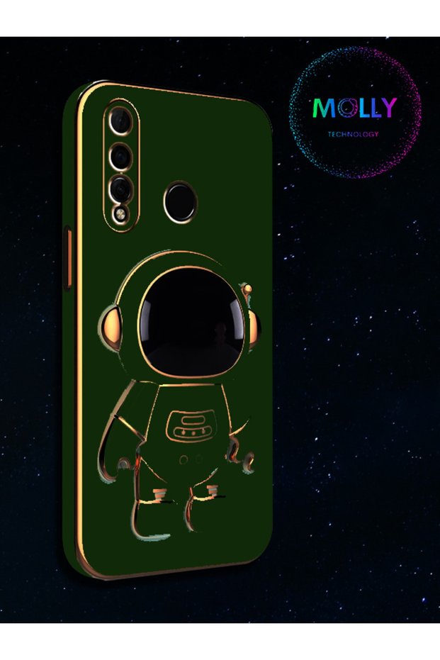 Dark Green Astronaut Stand Edge Gold Detailed Luxury Silicone Case for Huawei Y9 Prime 2019