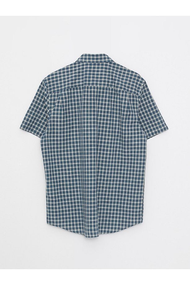 Regular Fit Kısa Kollu Ekose Poplin Erkek Gömlek - 7