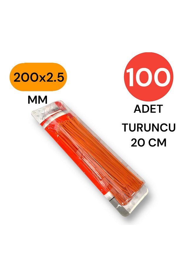 Plastik Kablo Bağı Klipsi Cırt Kelepçe 200 Mm X 2.5 Mm Turuncu 100 Adet - 2