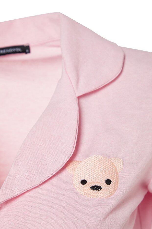 Açık Pembe Ayıcıklı Şortlu Örme Pijama Takımı THMSS23PT00012 - 7