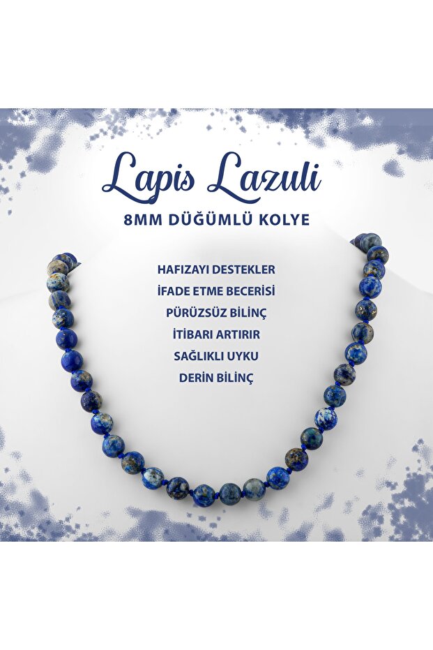 Certified Lapis Lazuli 8 mm Knotted Natural Stone Necklace