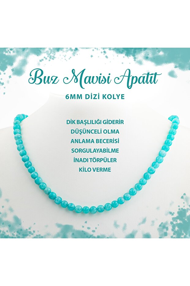 Certified Ice Blue Apatite 6 mm String Natural Stone Necklace