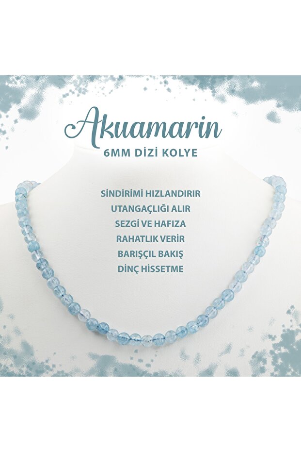 Certified Aquamarine 6 mm Sequence Natural Stone Necklace