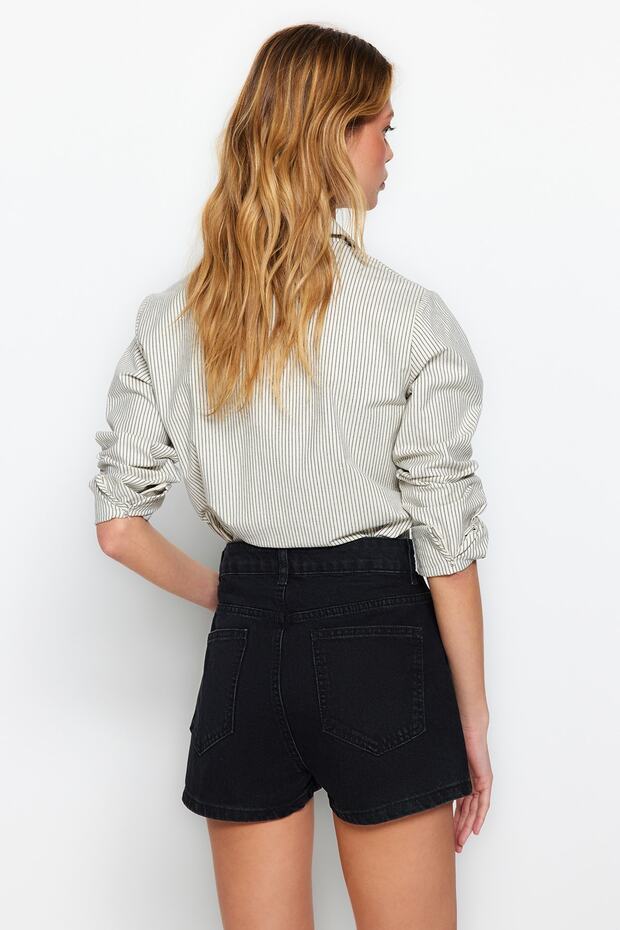 Siyah Yüksek Bel Mini Denim Şort TWOSS23SR00312 - 8