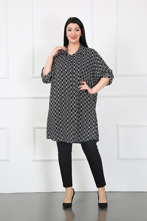 Women's Black Baklava Pattern Tunic