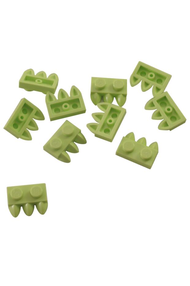 Original Accessory Plate Modified 1 X 2 3-Piece Claw Tooth Yellow Green Flat Brick 4 Pieces Will Be Sent