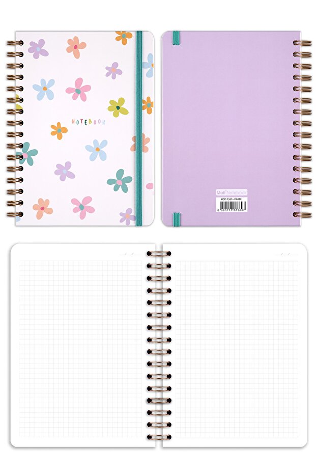 A5 15x21 Cm Spiral Elasticated 2-Piece Undated Notebook Set 1 Squared 1 Lined - 7