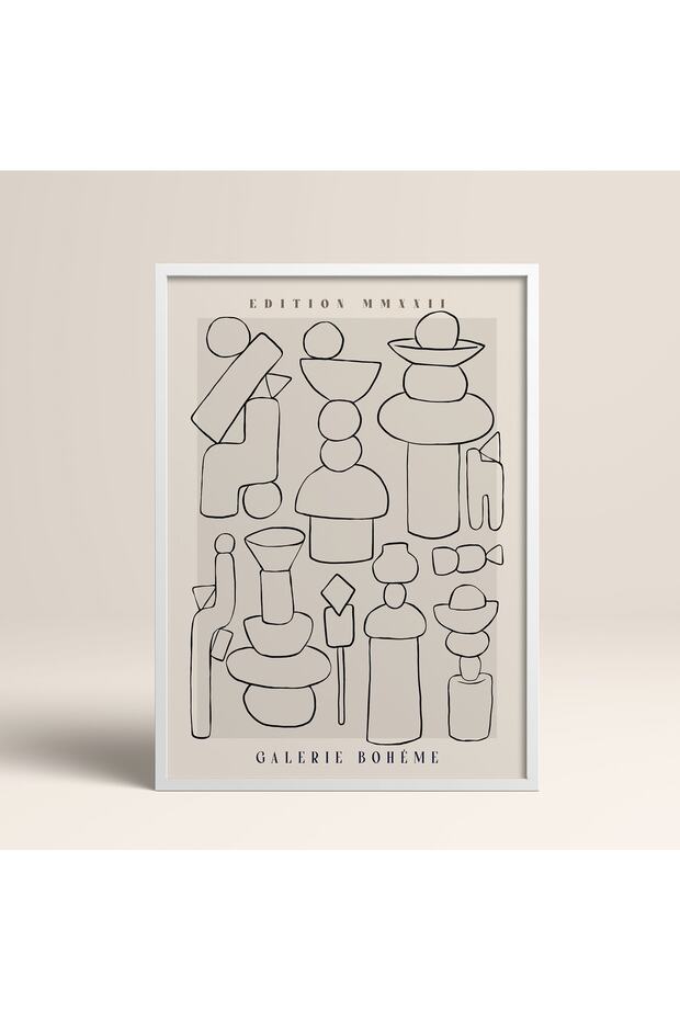 White Wooden Framed Painting Framed Poster Artistic Modern Wall Decor (Abstract148-White)