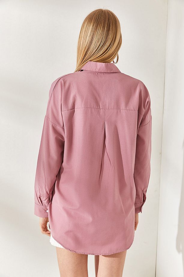 Gül Kurusu Cep Detaylı Oversize Dokuma Gömlek GML-19000978 - 6