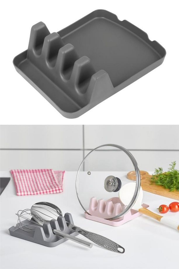 Tencere Kapak Tutucu & Kepçe Kaşık Altlığı Ve Tabaklık Kurutmalık Tabak Organizer 2’li Set - 3