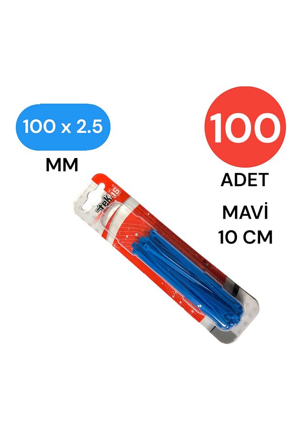 Plastik Kablo Bağı Klipsi Cırt Kelepçe 100 Mm X 2.5 Mm Mavi 100 Adet - 2
