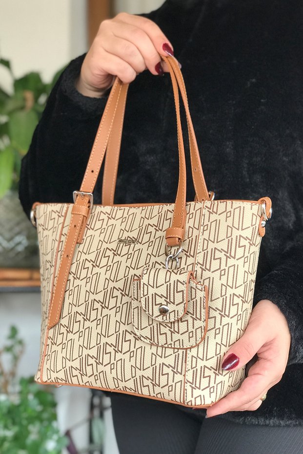 New Season Women's Hand and Shoulder Bag with Mini Wallet 3018-gd Mink Tan
