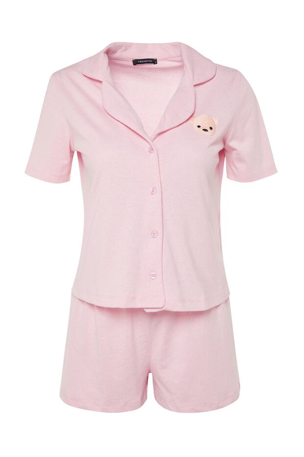 Açık Pembe Ayıcıklı Şortlu Örme Pijama Takımı THMSS23PT00012 - 6