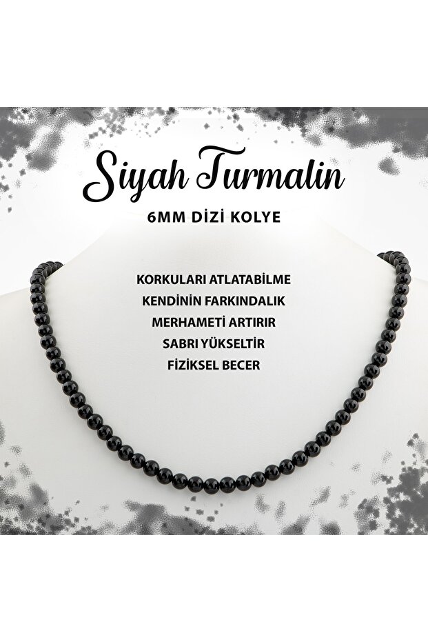 Certified Black Tourmaline 6 mm String Natural Stone Necklace