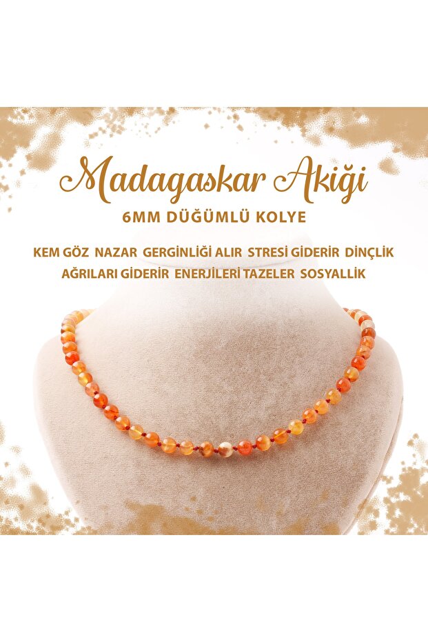 Certified Madagascar Agate 6 mm Knotted Natural Stone Necklace