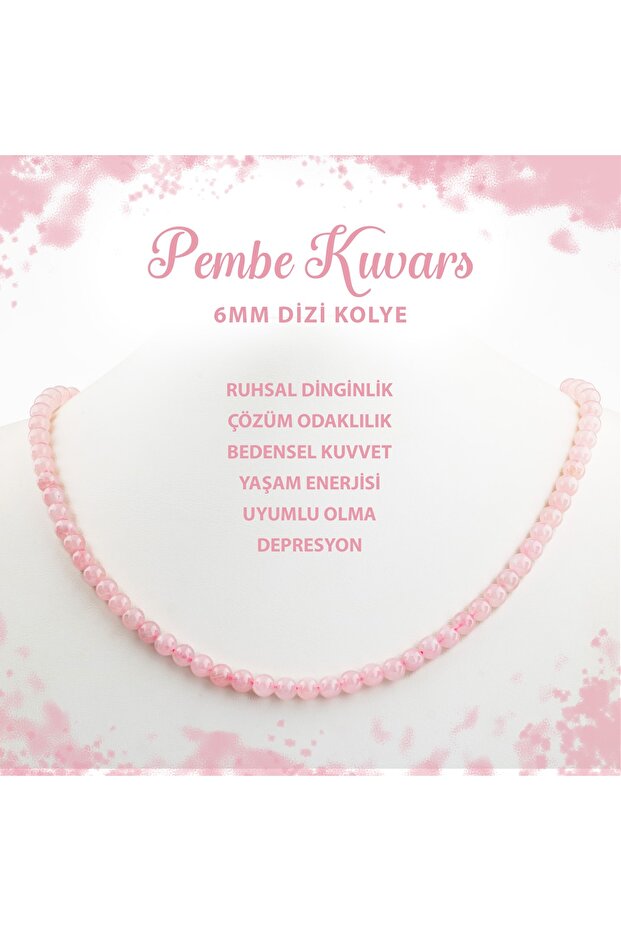 Certified Pink Quartz 6 mm Sequence Natural Stone Necklace