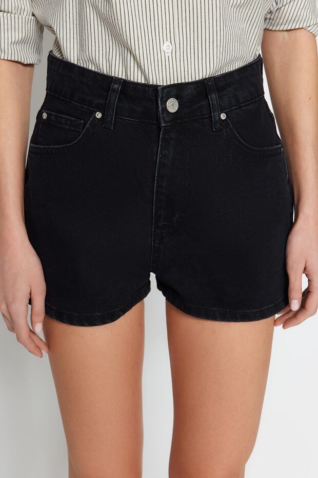 Siyah Yüksek Bel Mini Denim Şort TWOSS23SR00312 - 7