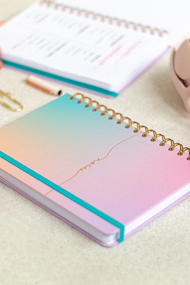A5 15x21 Cm Spiral Elasticated 2-Piece Undated Notebook Set 1 Squared 1 Lined - 3