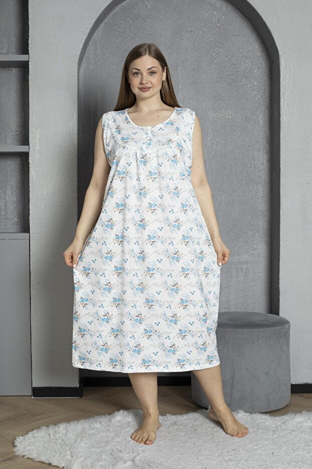 Zero Cuff Button Collar 100% Cotton Combed Cotton Plus Size Mother's Nightgown 1518