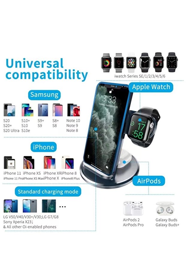 Kablosuz 3lü Wireless Şarj Pedi