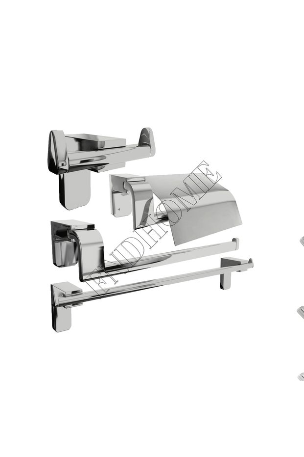 Chrome Lux 4-Piece Bathroom Set with Cover Toilet Paper Holder, Hanger, Long Towel Holder, Solo Towel Holder