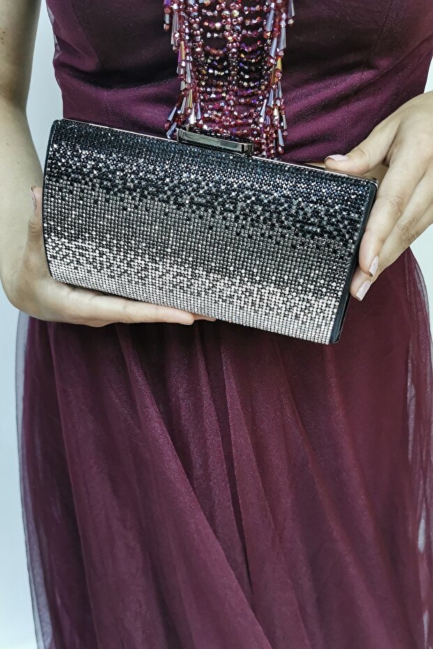 Cross Stone Women's Black Chain Strap Evening Dress Clutch Portfolio Bag