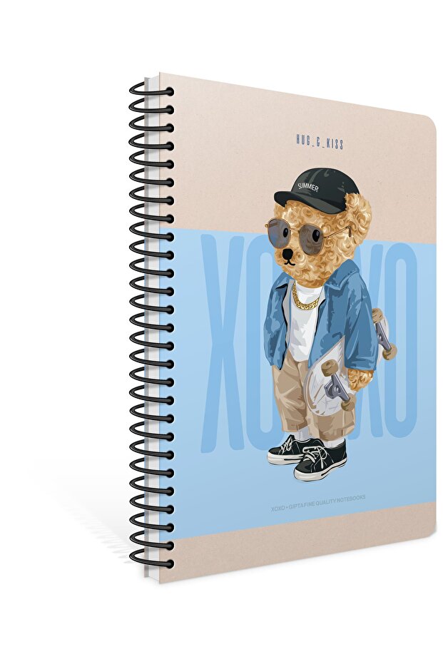 دفتر ملاحظات Xoxo 17x24 ذو غطاء صلب مخطط حلزوني 120 ورقة