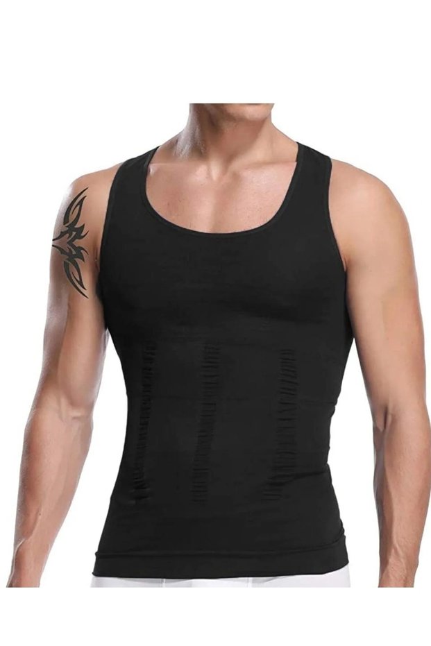 Men's Athlete Waist Chest Belly Gynecomastia Toning 2 Size Firming Premium Seamless Black Corset