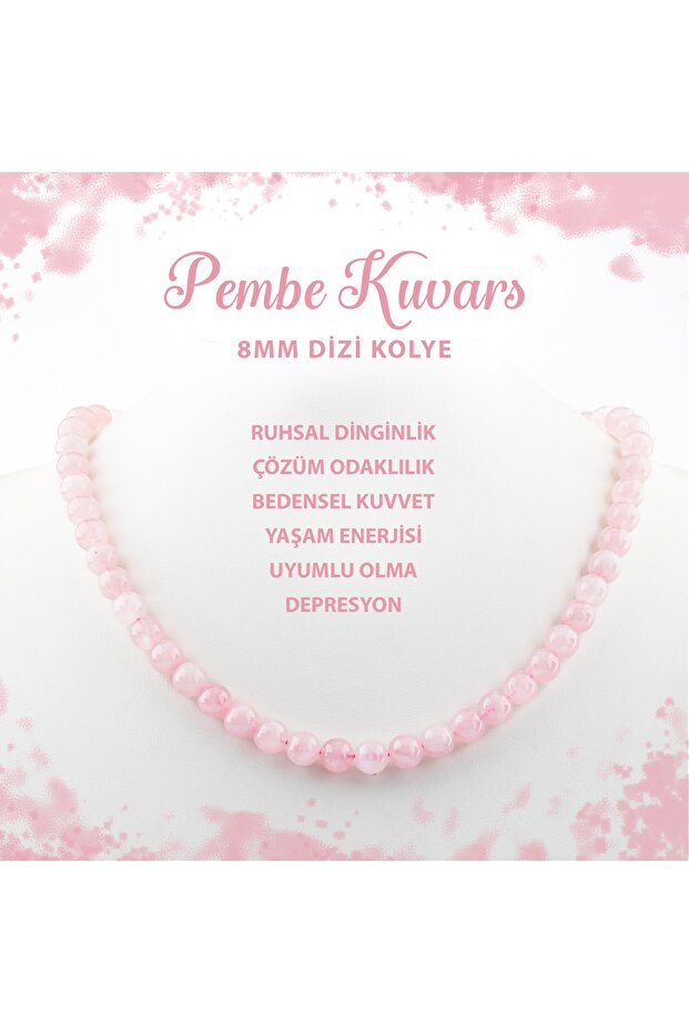 Certified Pink Quartz (Rose Quartz) 8 mm Sequence Natural Stone Necklace