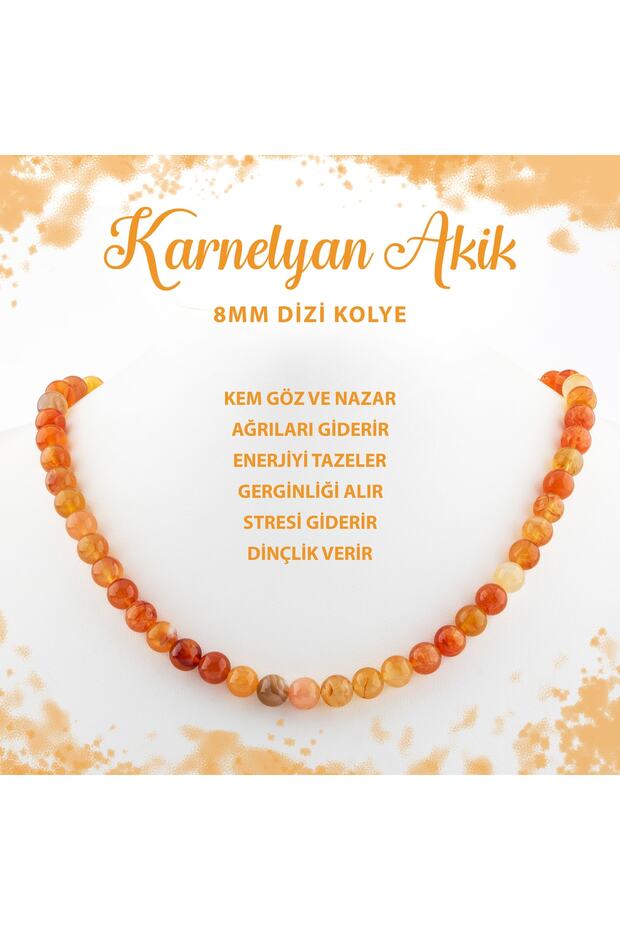 Certified Carnelian Agate 8 mm Strand Natural Stone Necklace