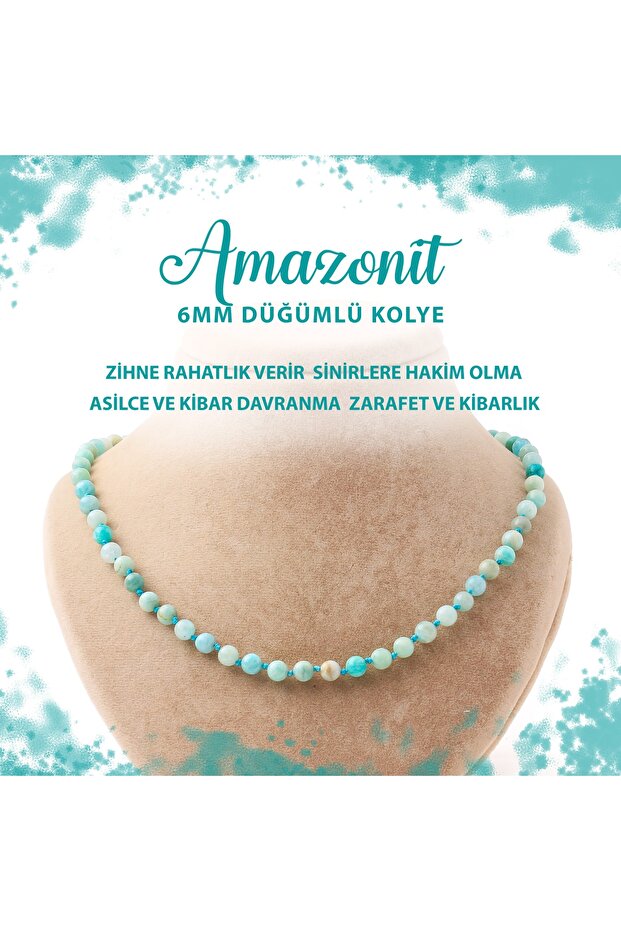 Certified Amazonite 6 mm Knotted Natural Stone Necklace