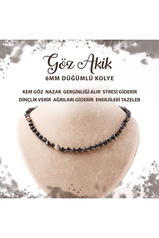 Certified Coffee Eye Agate 6 mm Knotted Natural Stone Necklace