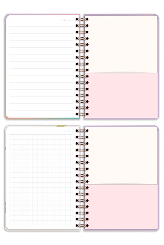 A5 15x21 Cm Spiral Elasticated 2-Piece Undated Notebook Set 1 Squared 1 Lined - 8