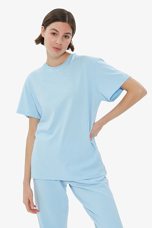 Arka Baskılı Bisiklet Yaka Basic T-shirt - 1